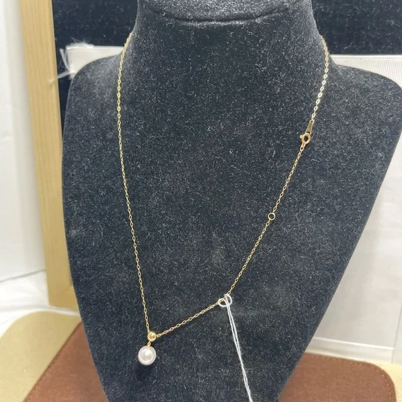 18 k Gold Necklace with 7 mm Akoya Pearl Pendant size 18 inches. - Picture 3 of 12